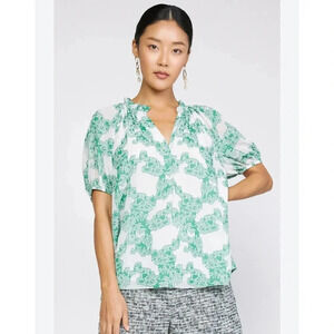 EUC Current Air Abstract Motif Floral Blouse - Ruffle V-Neck Top Shirt